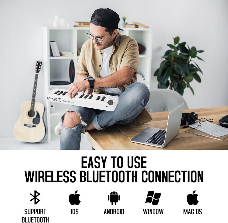M-VAVE 25 مفتاح بلوتوث USB MIDI لوحة مفاتيح تحكم، محمولة وقابلة للشحن، تحكم MIDI لجهاز Mac و PC، إنتاج موسيقي على لوحة مفاتيح ديناميكية، أوضاع أكورد و سكيل، برنامج متضمن (صغير) - Image 4
